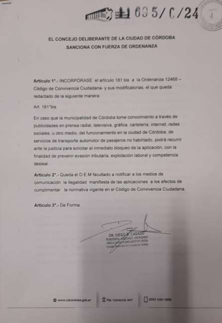 Presentaron un proyecto de ordenanza en Córdoba Capital para hacer más operativa y efectiva la normativa que prohíbe las apps de transporte de pasajeros